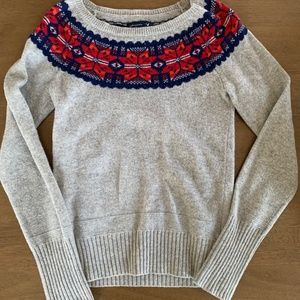 American Eagle Fair Isle Christmas Sweater | Color: Grey with Colorful Pattern